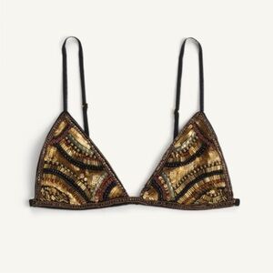 ZARA Gold and Black Embroidered Beaded Triangle Bralette